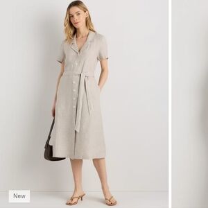 Quince Linen Button-Front Midi Dress Flax Small
